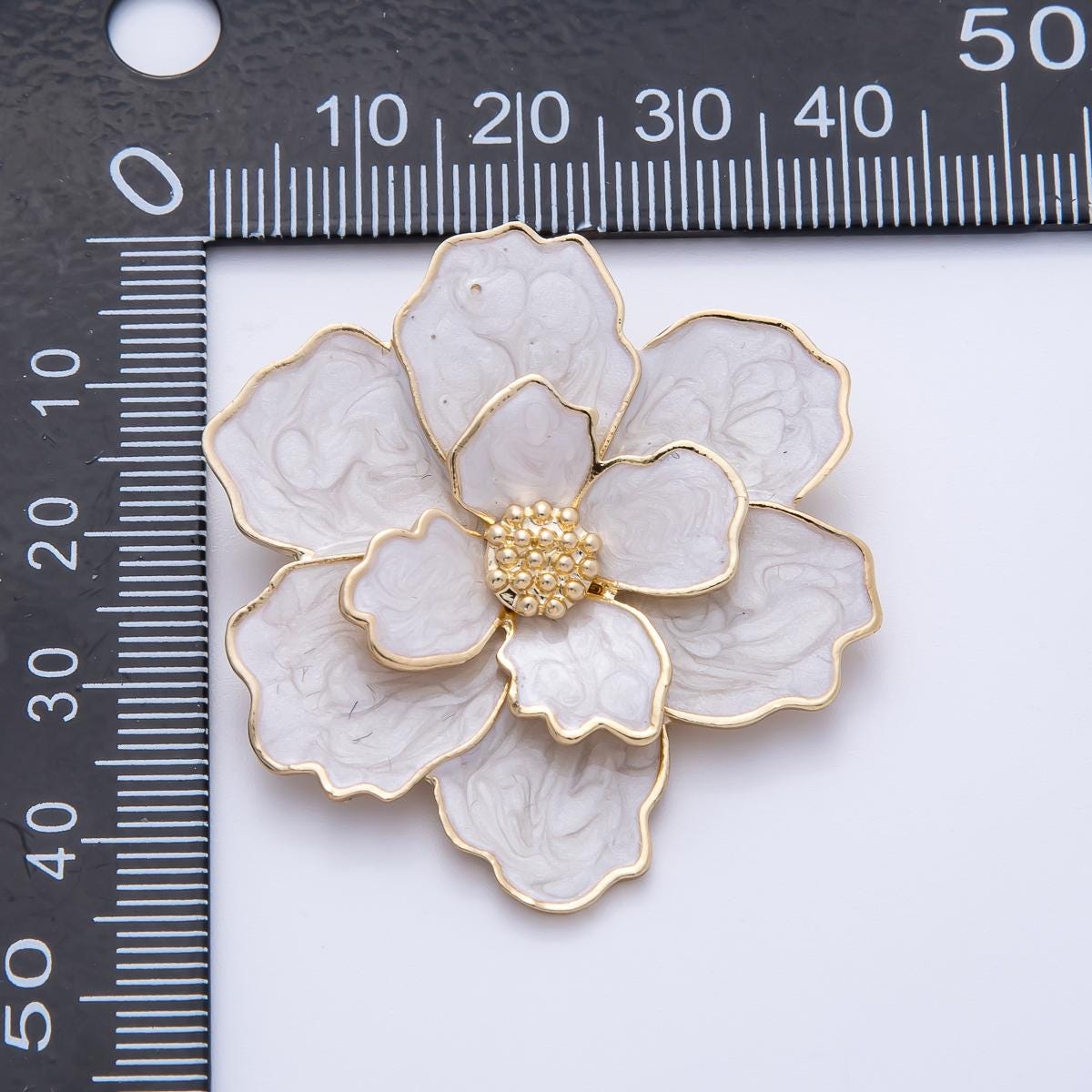 Classic White Enamel Flower Brooch Large Statement Floral Pin for Coat Bags Scarves Elegant Jewelry Accessory | BH071