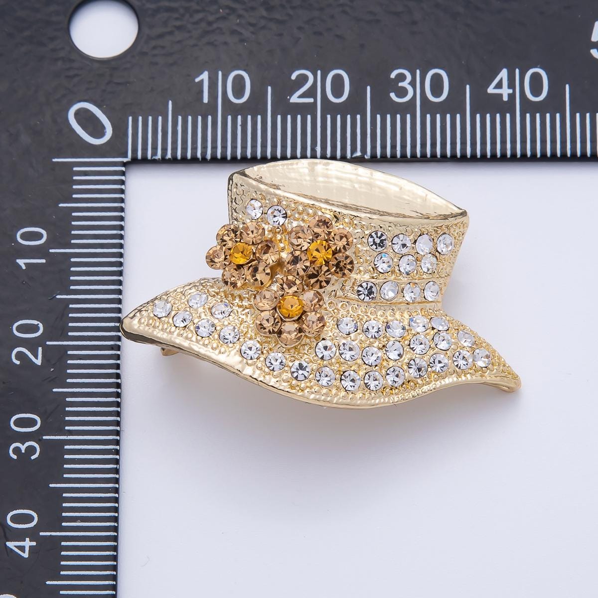 Gold 40mm Clear Rhinestone CZ Hat Brooch Accessories | BH-073