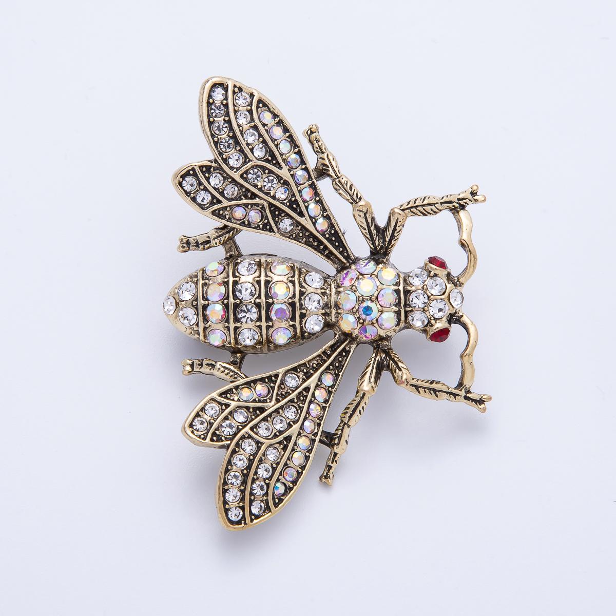 Large Antique Silver Bee Brooch Pin – Crystal Rhinestone Insect Lapel Pin, Gold Statement Brooch for Blazer, Coat or Scarf BH-045