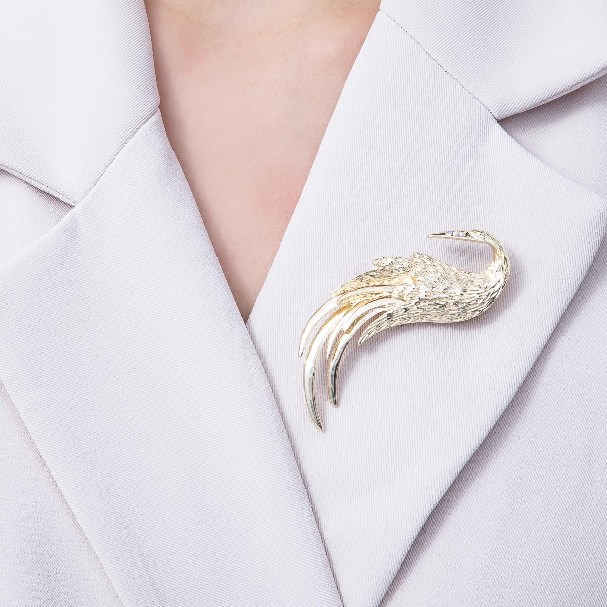 Angel Wing Brooch – Gold Feather Lapel Pin, Symbolic Statement Jewelry Accessory BH-084