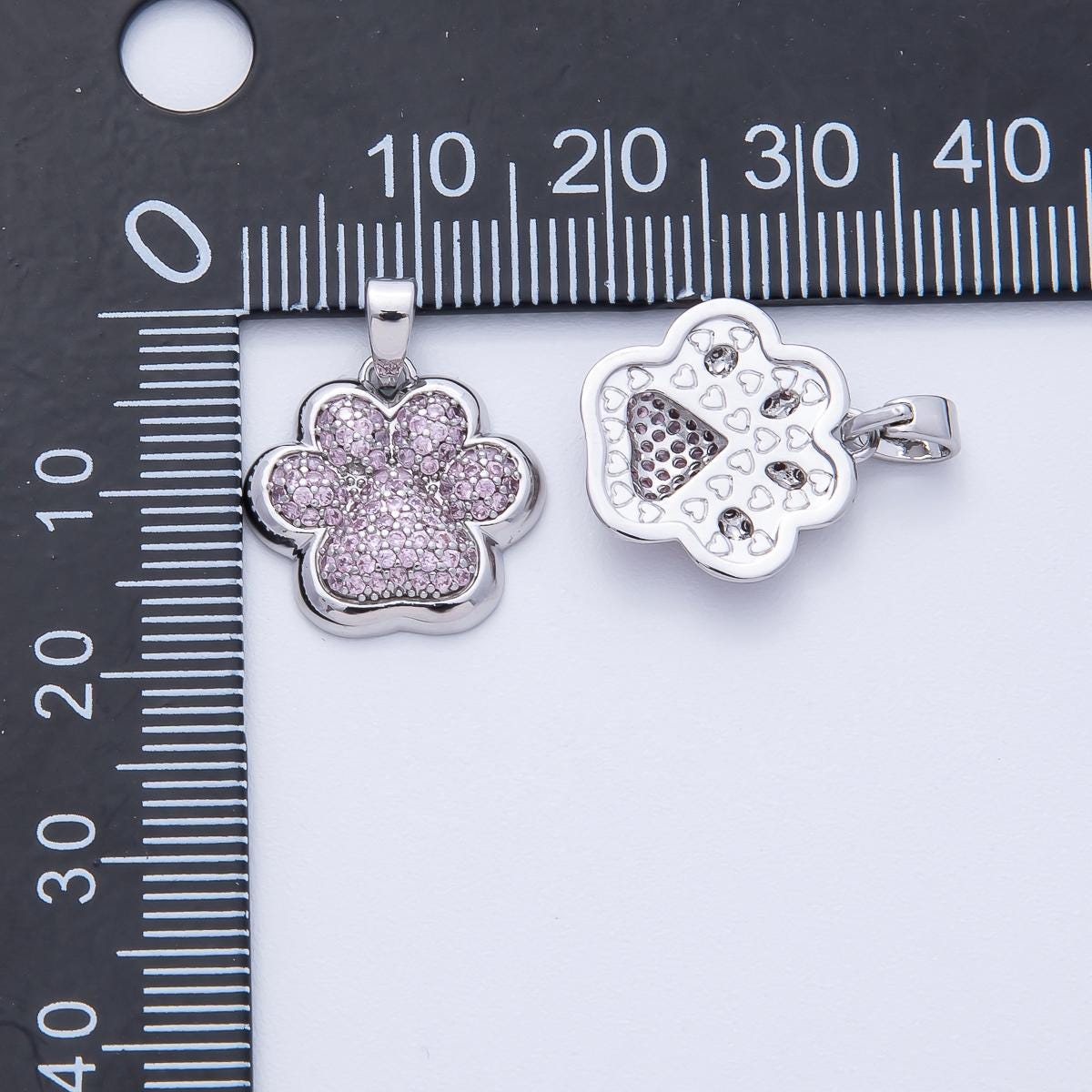 Mini Pink CZ Silver pets charm paw print dog puppy lover charm for bracelet necklace earring component | H-048