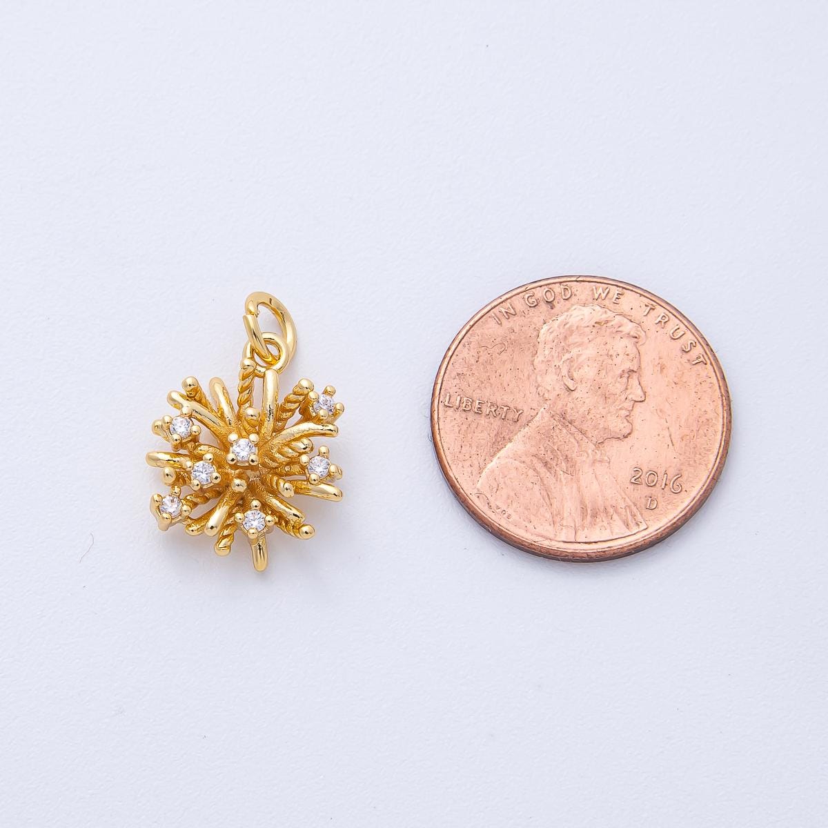 18K Gold Filled 15mm Micro Paved CZ Geometric Flower Charm Dainty Floral Bloom Pendant DIY Jewelry Supply for Custom Necklace | AK-178