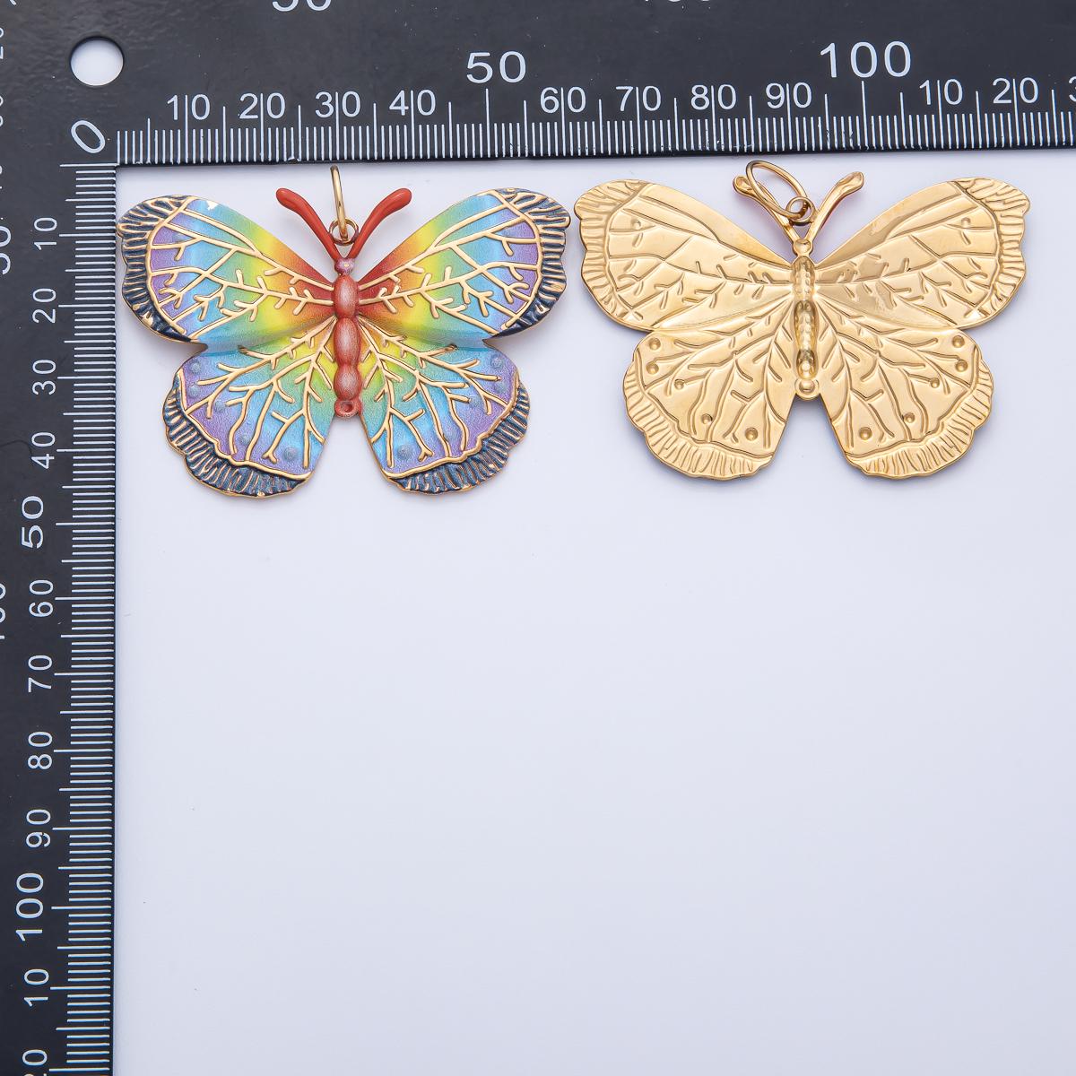 Stainless Steel 42mm Multicolor Rainbow Gradient Enamel Butterfly Animal Charm Colorful Statement Jewelry Nature Lover Gift | J-606