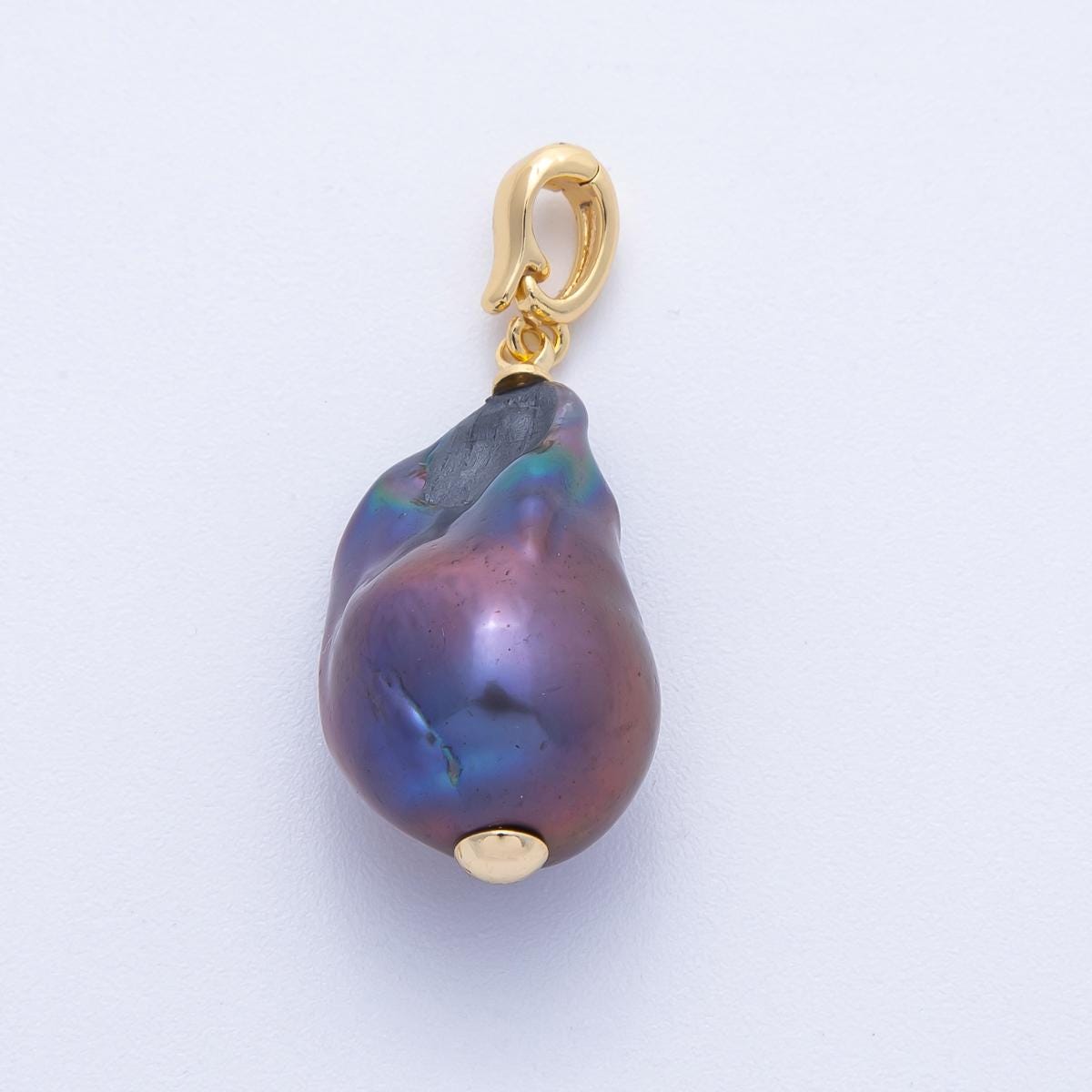 18K Gold Filled 27mm Purple Freshwater Pearl Snap Latch Drop Pendant Iridescent Color DIY Jewelry Supply for custom Necklace | AF642