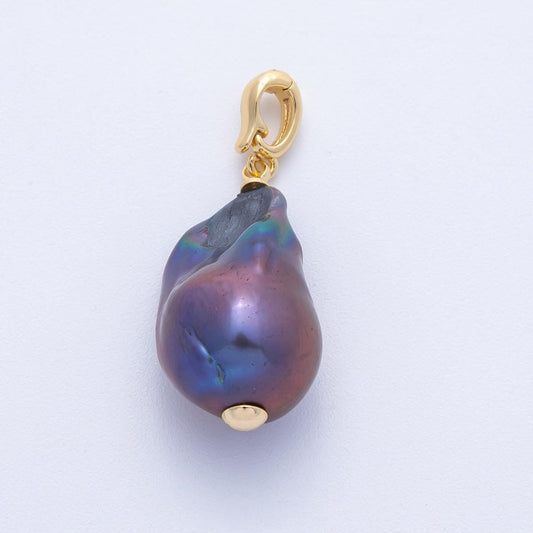 18K Gold Filled 27mm Purple Freshwater Pearl Snap Latch Drop Pendant Iridescent Color DIY Jewelry Supply for custom Necklace | AF642