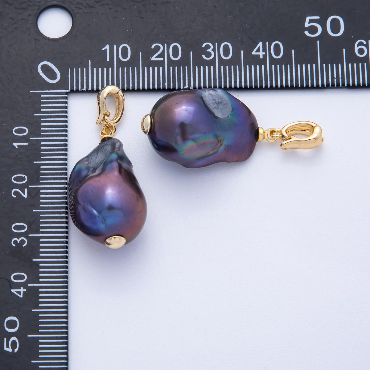 18K Gold Filled 27mm Purple Freshwater Pearl Snap Latch Drop Pendant Iridescent Color DIY Jewelry Supply for custom Necklace | AF642