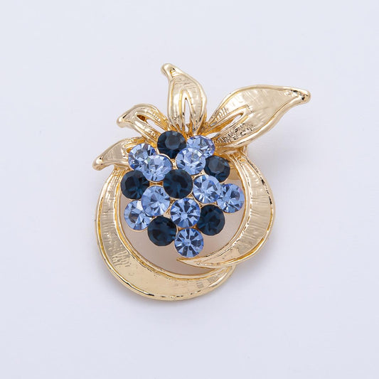 Gold Blue Rhinestone Circular Leaf Nature Pin Brooch Cluster Jewelry Nature Accessory Unique Gift for her Coats Scarves Bags | BH-048