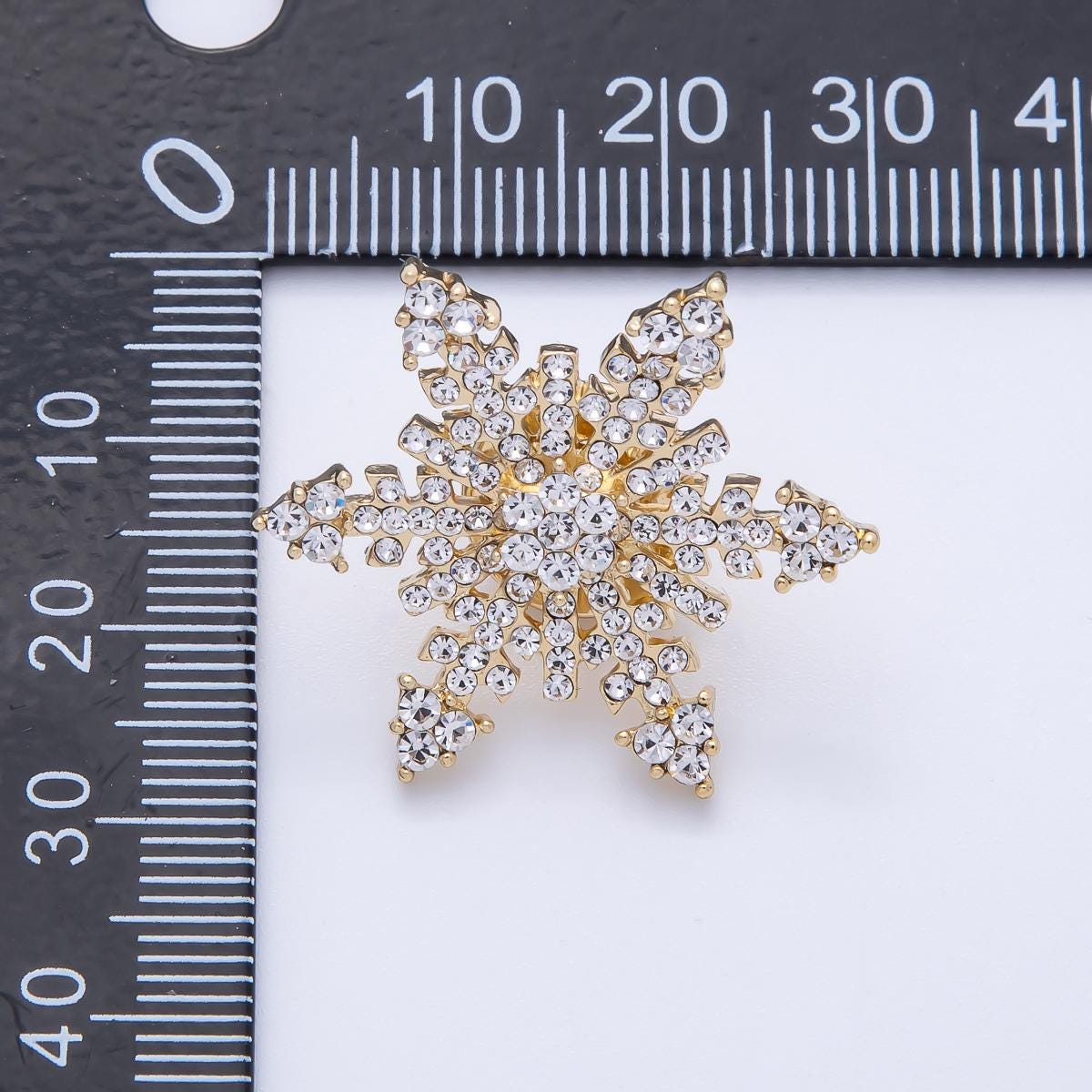 Gold 30mm Rhinestone Winter Snowflakes Pin Brooch Crystal Winter Pin Christmas Accessory Unique Gift for Her for Coats Bags Scarves | BH-052