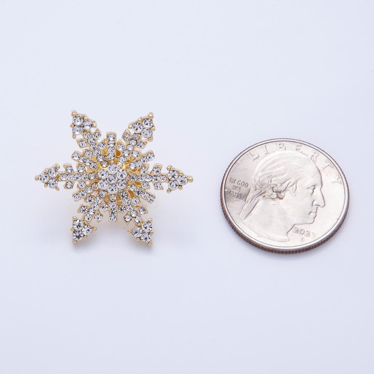 Gold 30mm Rhinestone Winter Snowflakes Pin Brooch Crystal Winter Pin Christmas Accessory Unique Gift for Her for Coats Bags Scarves | BH-052