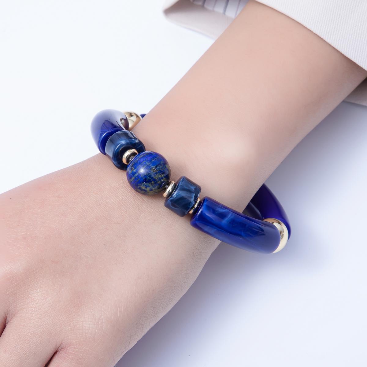 Chunky Resin Blue Beaded Necklace 18K gold filled bracelet for Stackable Jewelry