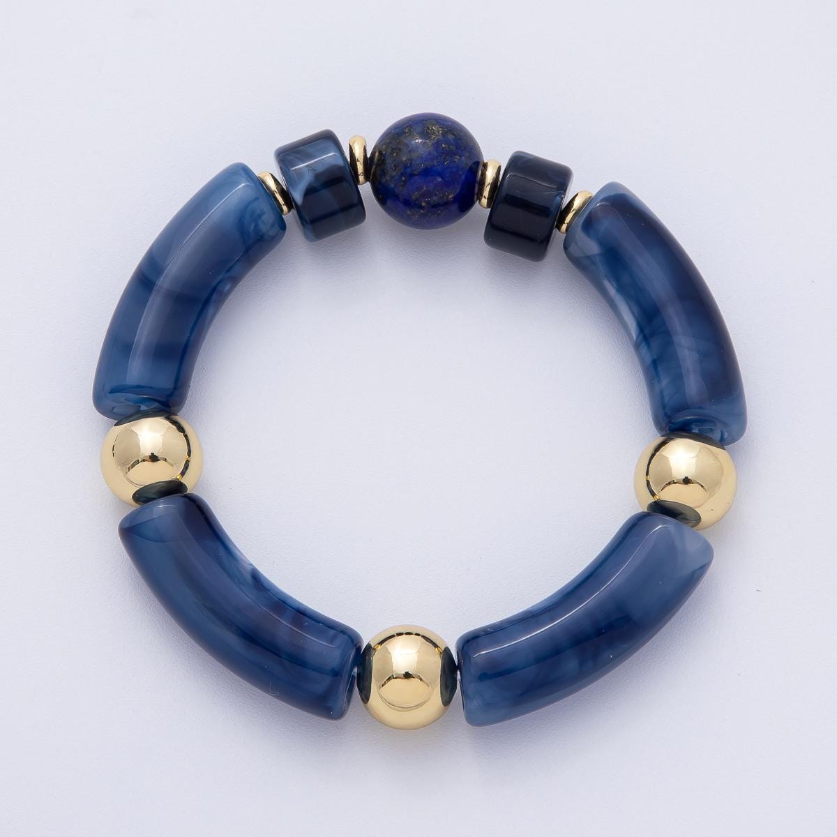 Chunky Resin Blue Beaded Necklace 18K gold filled bracelet for Stackable Jewelry