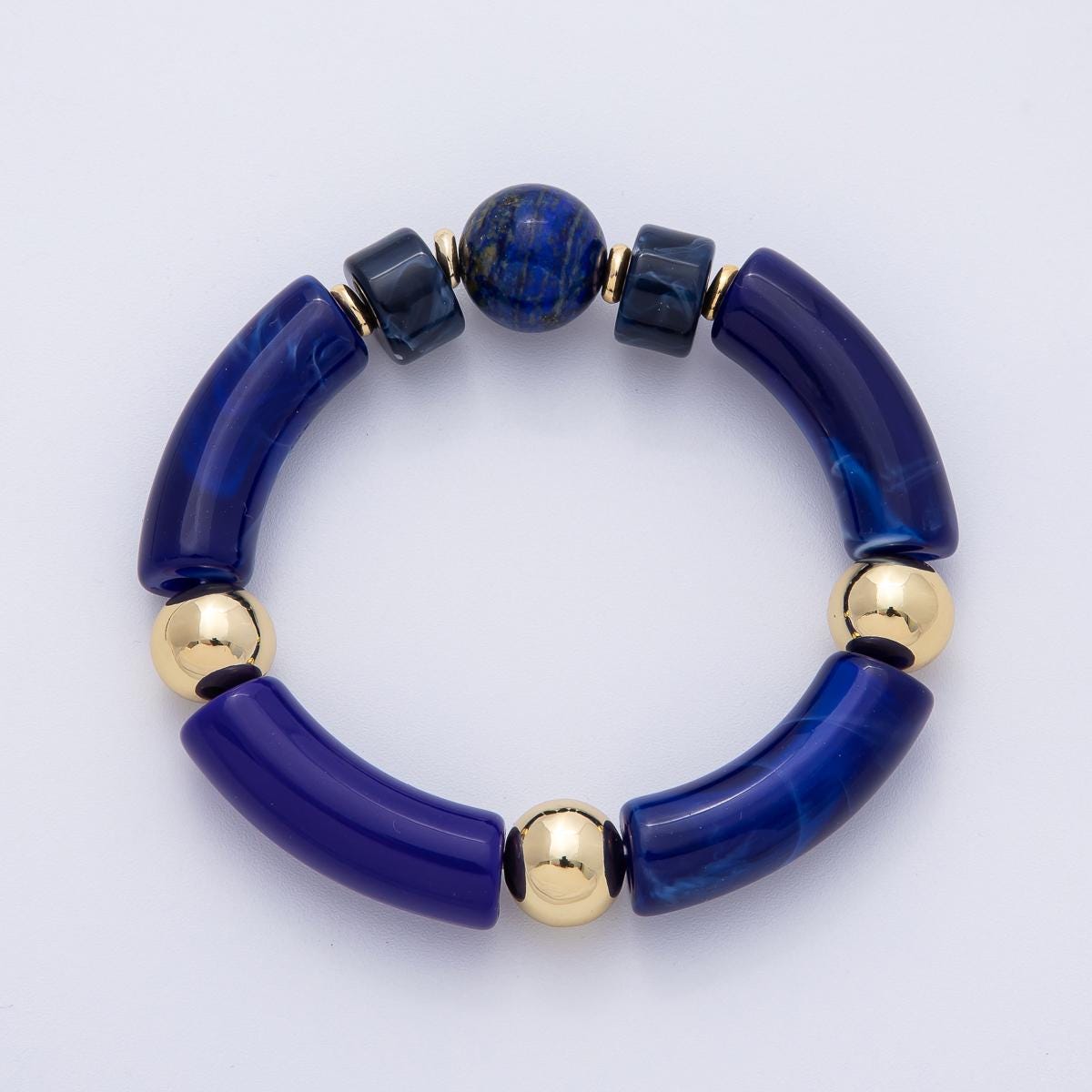 Chunky Resin Blue Beaded Necklace 18K gold filled bracelet for Stackable Jewelry