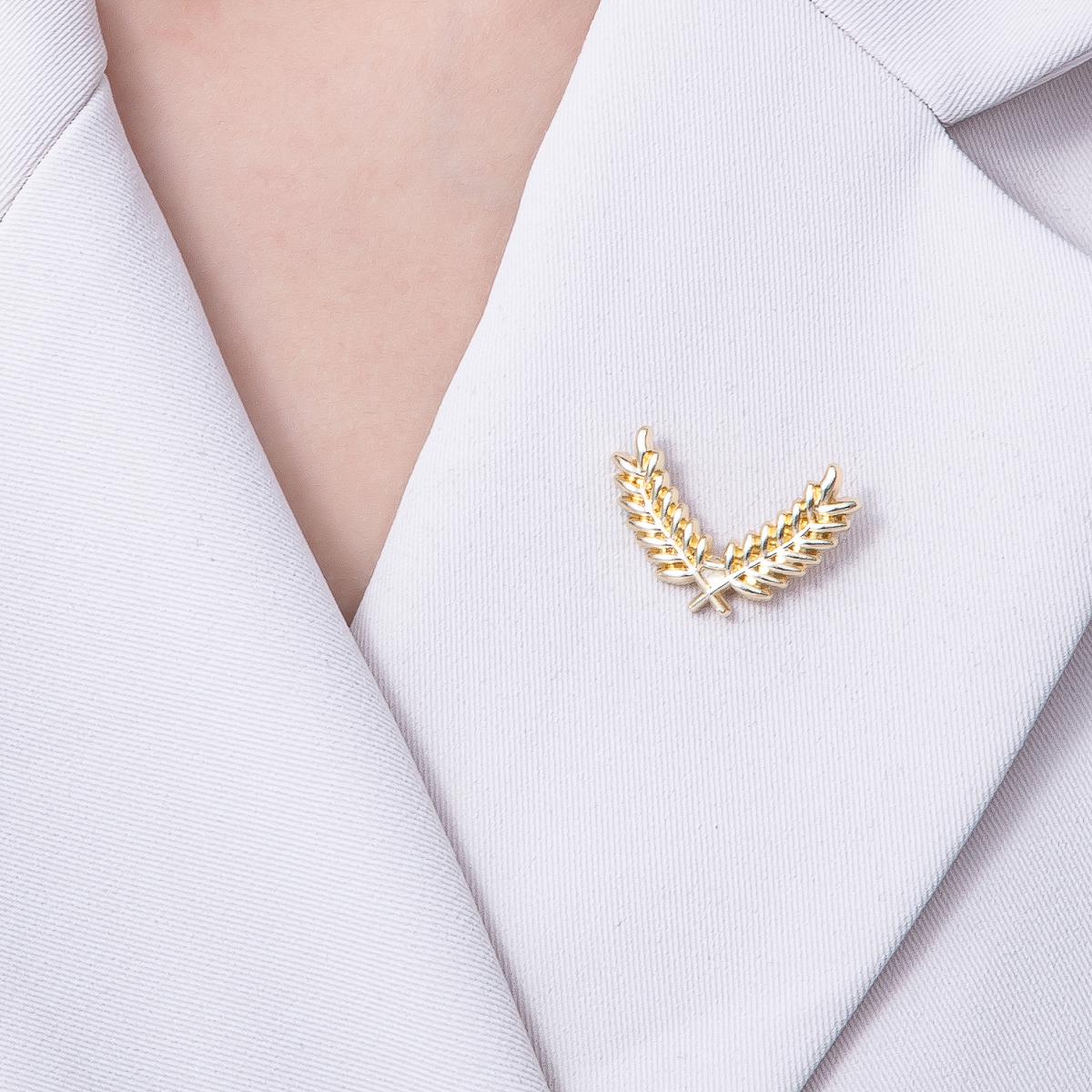 Gold 27.5mm Minimalist Grain Olive Leaf Nature Pin Brooch | BH-059