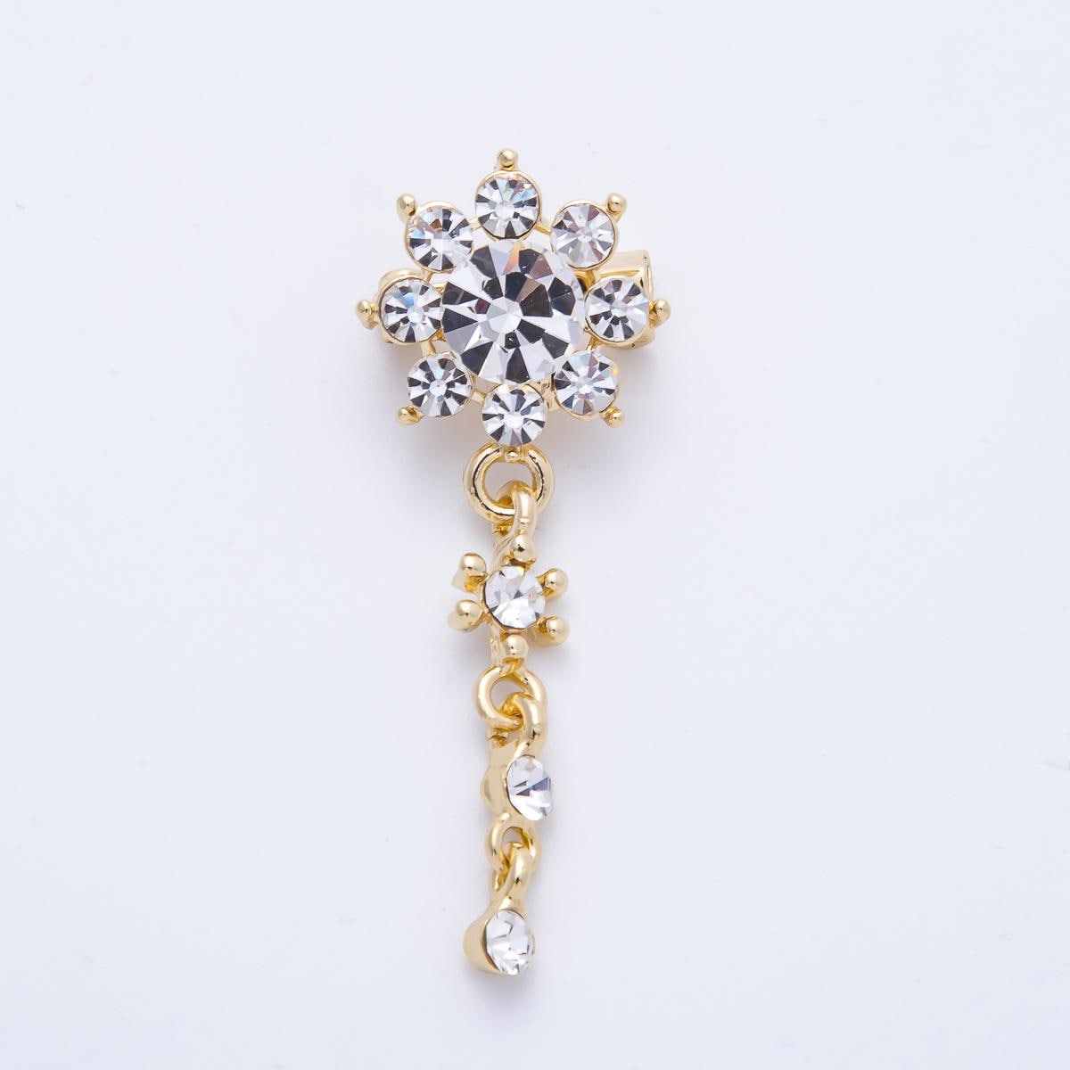 Gold 47.5mm Light Rhinestone Round Drop Pin Crystal Flower Dangle Brooch Elegant Bridal Jewelry Gift for Her | BH-057