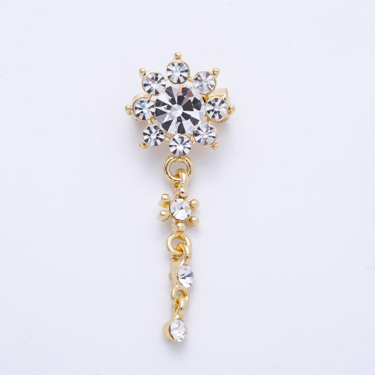 Gold 47.5mm Light Rhinestone Round Drop Pin Crystal Flower Dangle Brooch Elegant Bridal Jewelry Gift for Her | BH-057