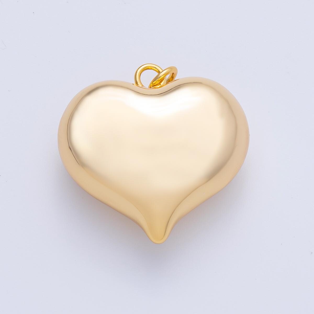 24K Gold Filled 30.5mm Minimalist Chubby 3D Heart Love Charm Valentine Jewelry Inspired | ak-123