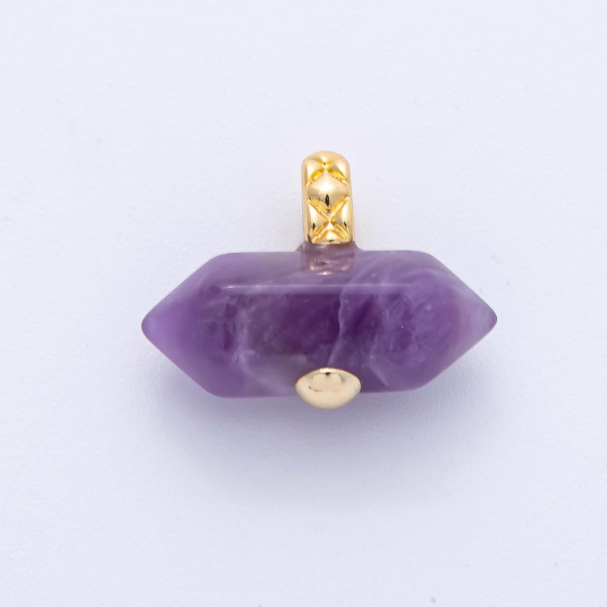 18k gold filled NATURAL gemstone 21.3mm quilted gold Pendant Healing Stone DIY Jewelry Supply for custom Necklace | AK-129