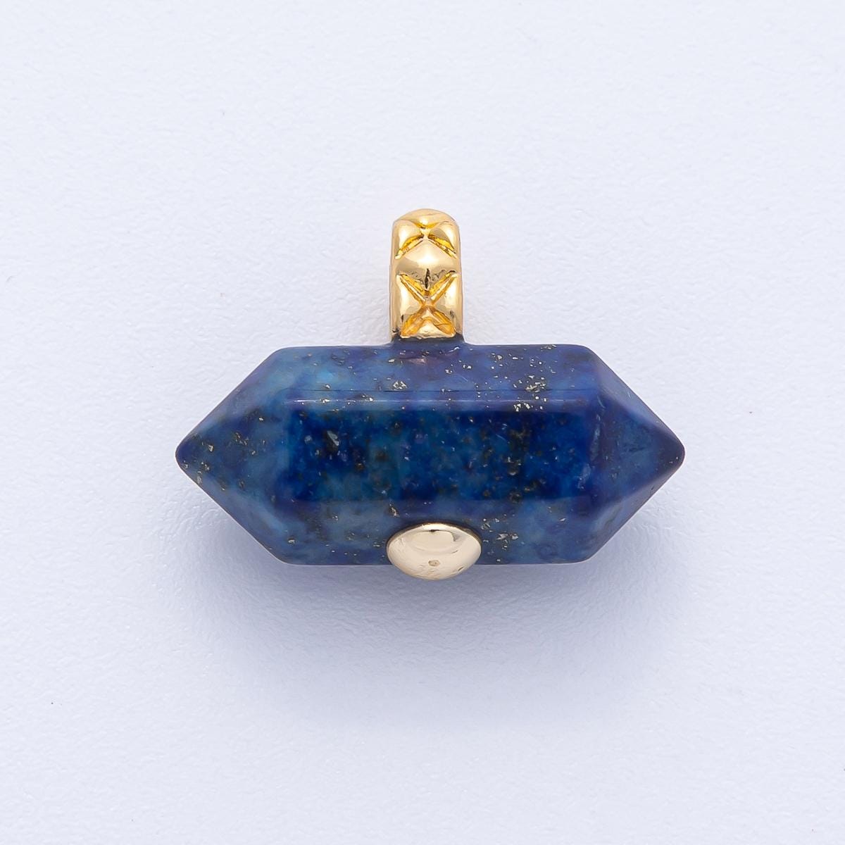 18k gold filled NATURAL gemstone 21.3mm quilted gold Pendant Healing Stone DIY Jewelry Supply for custom Necklace | AK-129