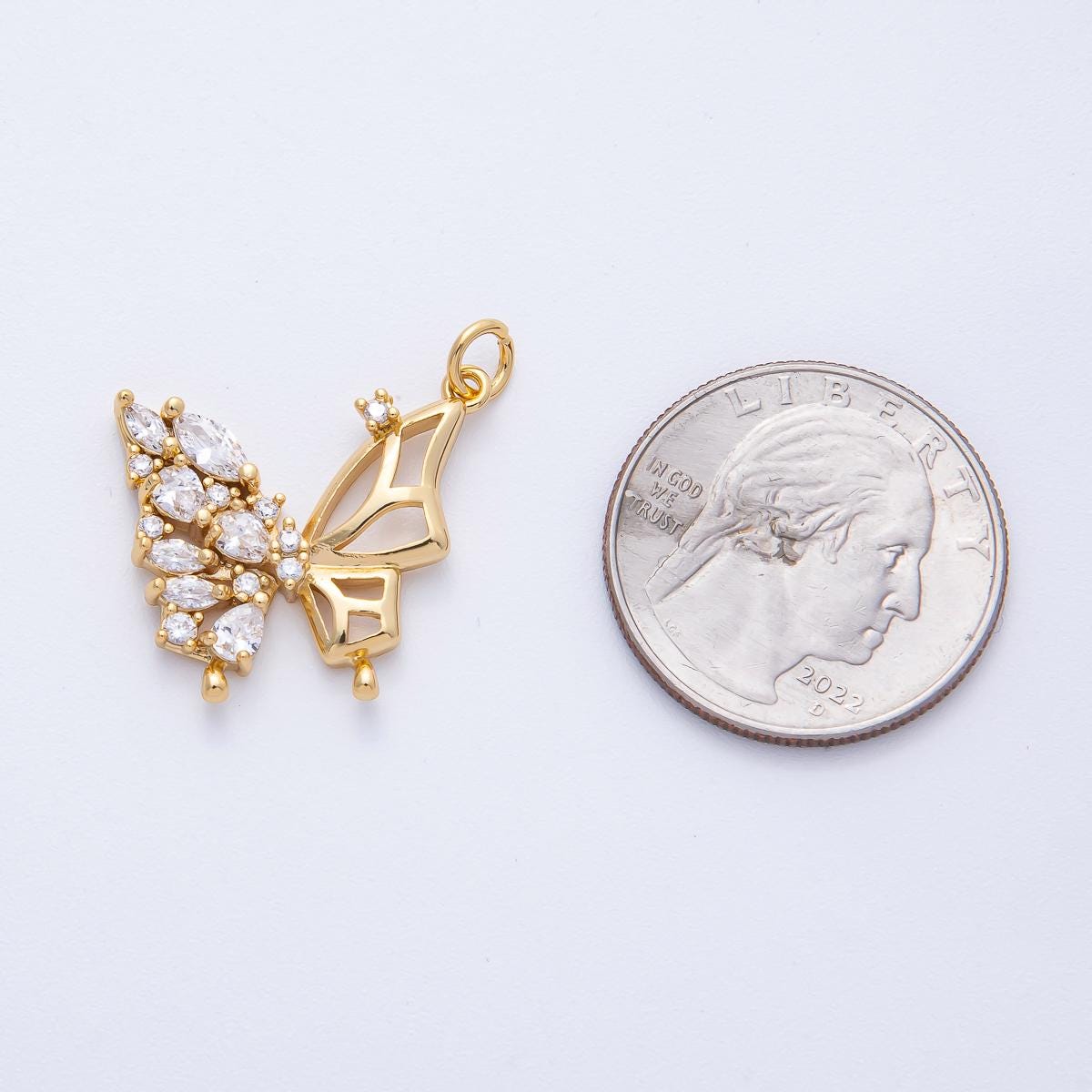 18k Gold Filled Butterfly Charm with CZ crystals one side wing elegant pendant DIY Jewelry Supply for Custom Necklace or Bracelet | AK-154