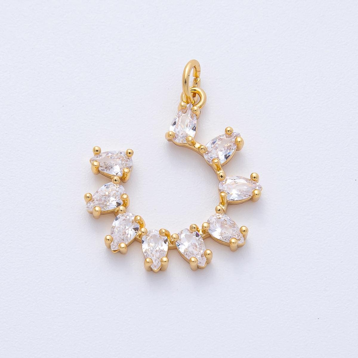 18K Gold Filled Teardrop CZ stones dainty Curved Link Charm Statement piece DIY Jewelry Supply for custom Necklace or Bracelet | AK-156