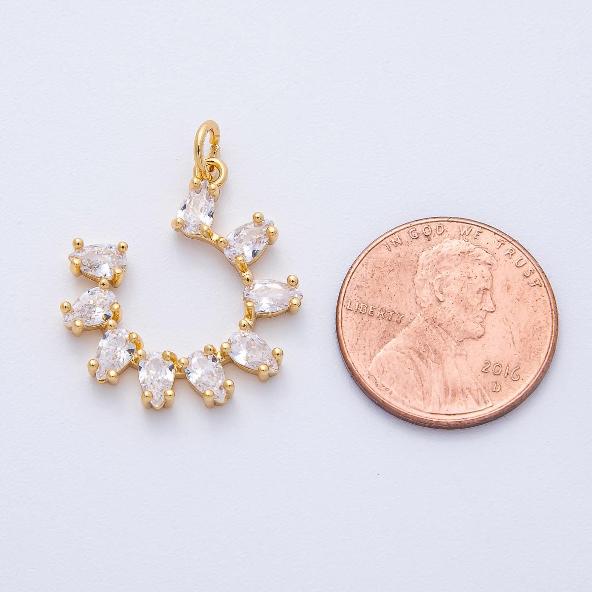18K Gold Filled Teardrop CZ stones dainty Curved Link Charm Statement piece DIY Jewelry Supply for custom Necklace or Bracelet | AK-156