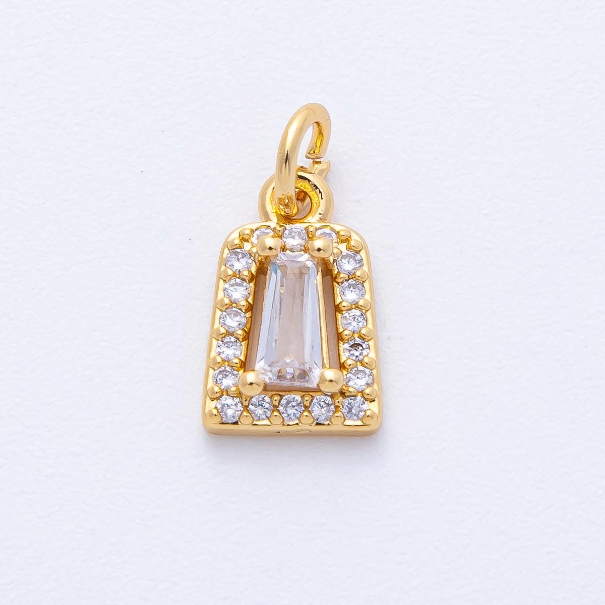 18k Gold filled rectangle baguette Charm 12.1mm Micro paved CZ Framed Pendant DIY Jewelry Making Supply for Add On Charm Necklace | AK-158