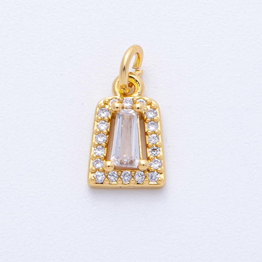18k Gold filled rectangle baguette Charm 12.1mm Micro paved CZ Framed Pendant DIY Jewelry Making Supply for Add On Charm Necklace | AK-158