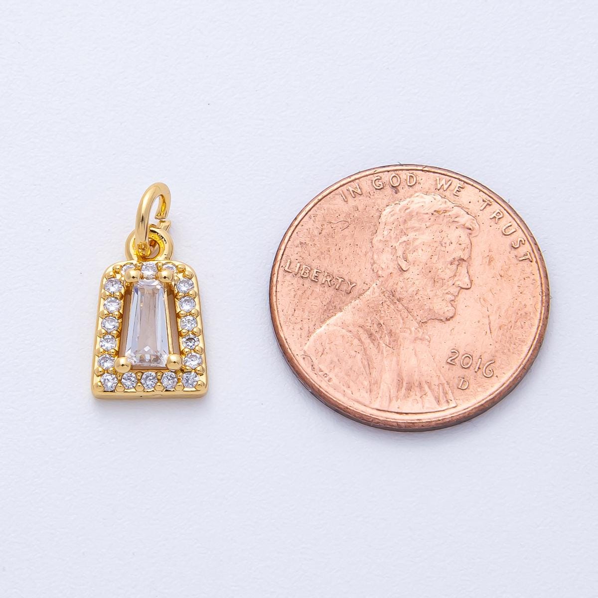 18k Gold filled rectangle baguette Charm 12.1mm Micro paved CZ Framed Pendant DIY Jewelry Making Supply for Add On Charm Necklace | AK-158