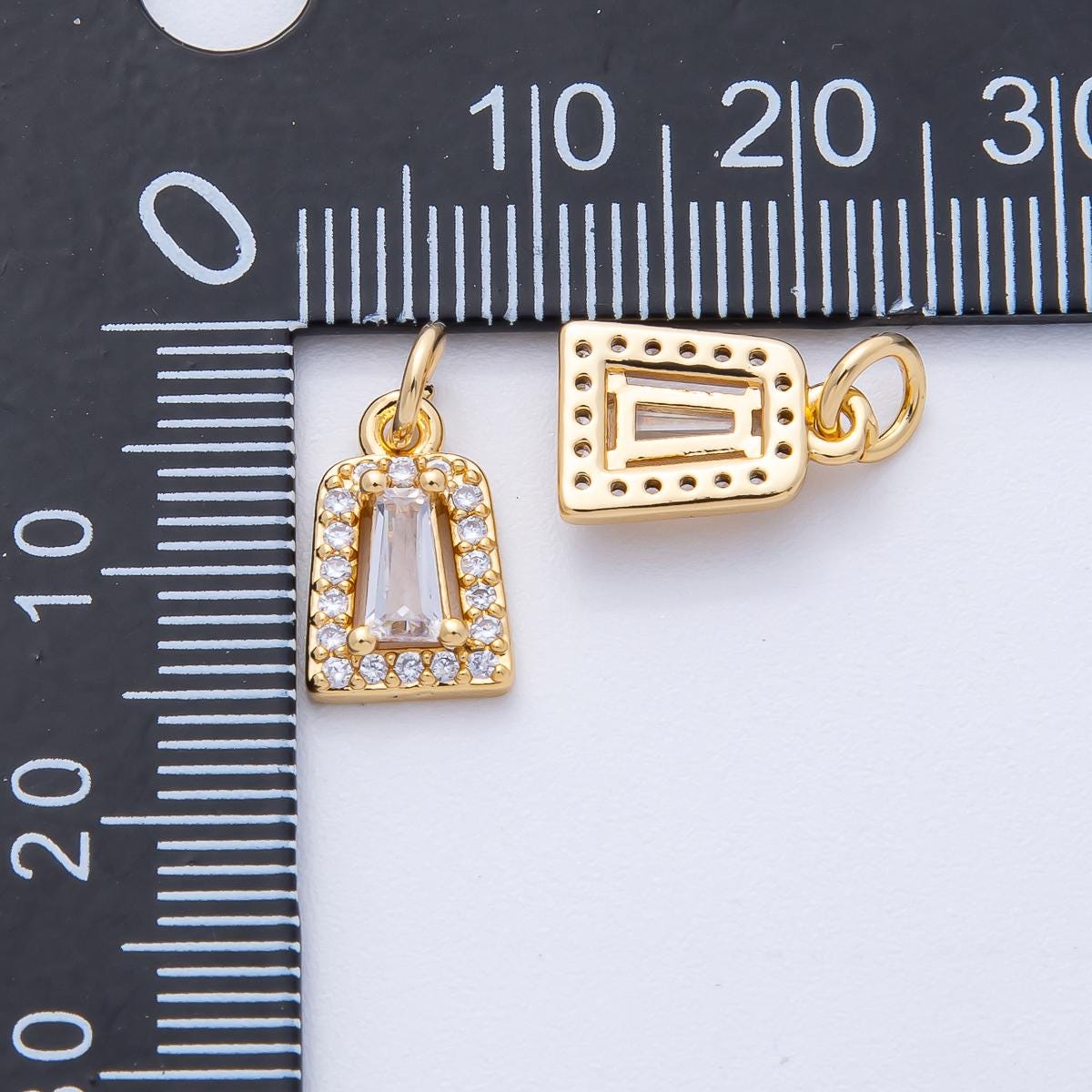 18k Gold filled rectangle baguette Charm 12.1mm Micro paved CZ Framed Pendant DIY Jewelry Making Supply for Add On Charm Necklace | AK-158