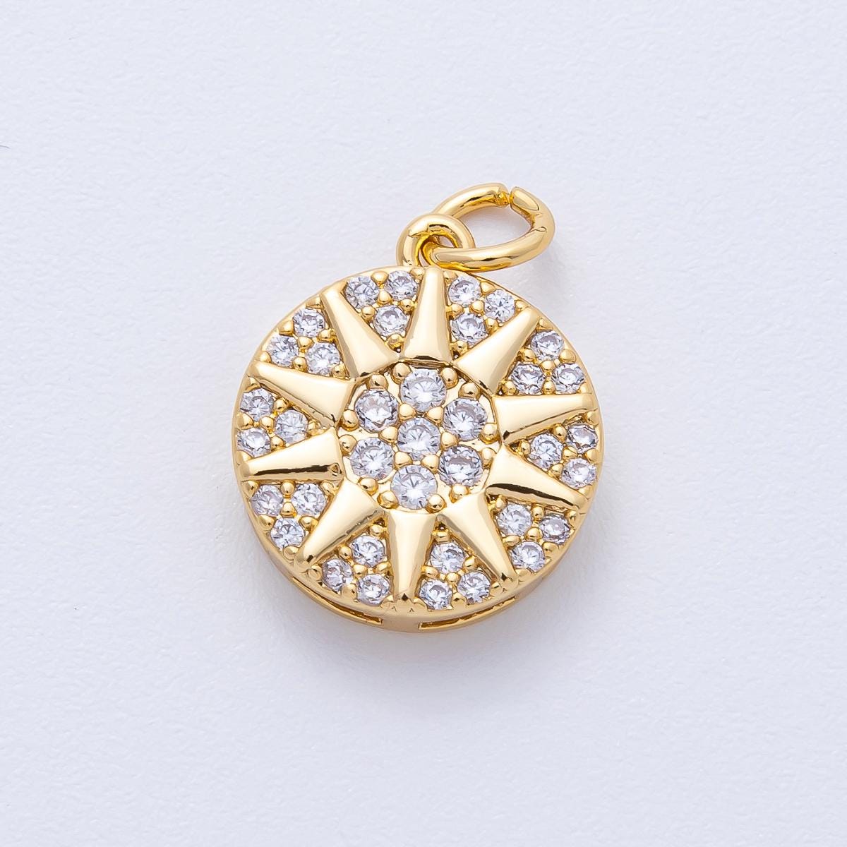 18k gold filled gold starburst dic charm Micro Paved cz shiny Pendant DIY Jewelry Supply for custom Necklace & Bracelet | AK-159