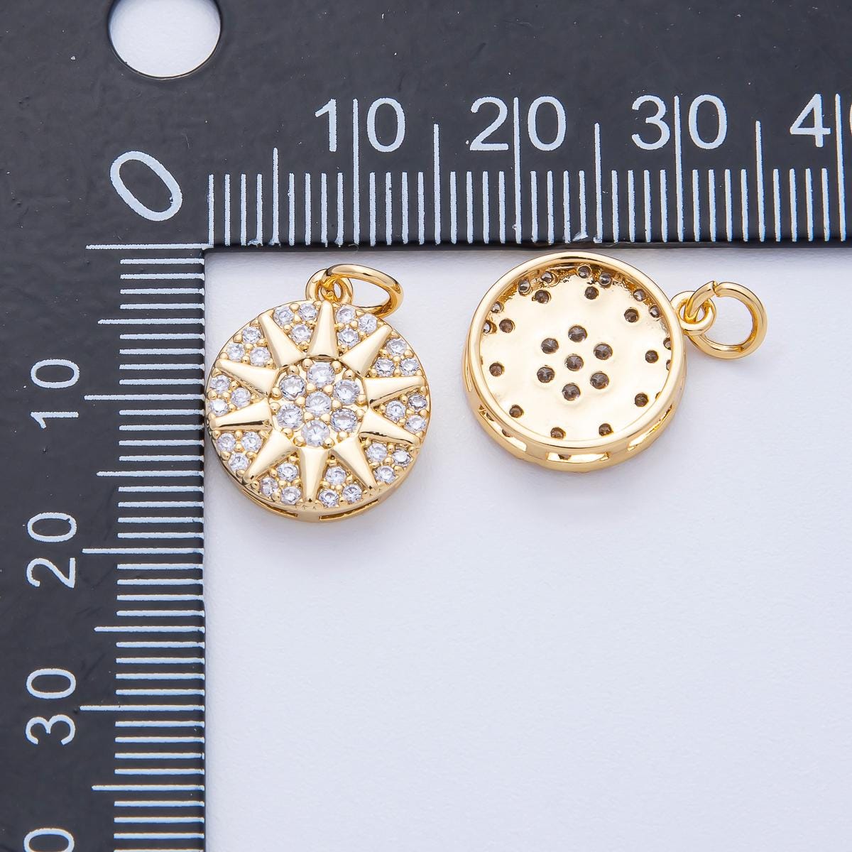 18k gold filled gold starburst dic charm Micro Paved cz shiny Pendant DIY Jewelry Supply for custom Necklace & Bracelet | AK-159