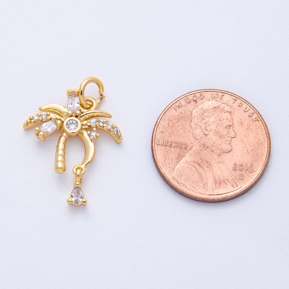 18k gold filled Dainty palm Tree charm with Micro Paved CZ 19.1mm Beach Jewelry DIY supply for custom necklace bracelet | AK-160