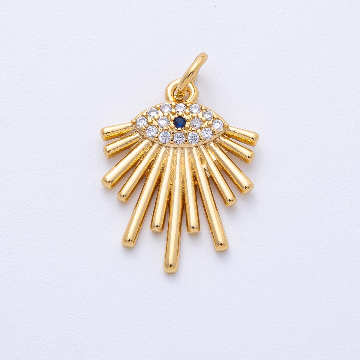 18k Gold Filled Evil Eye Sunburst charm 19.1mm micro Paved CZ protection pendant DIY Jewelry Supply custom necklace and bracelet | AK-161