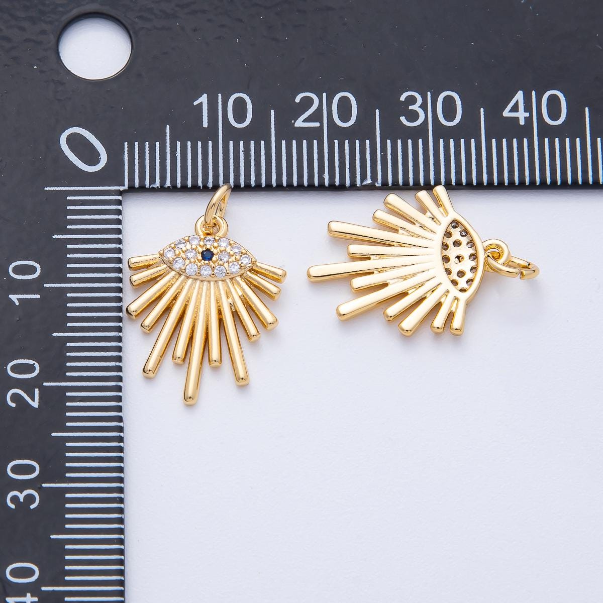 18k Gold Filled Evil Eye Sunburst charm 19.1mm micro Paved CZ protection pendant DIY Jewelry Supply custom necklace and bracelet | AK-161