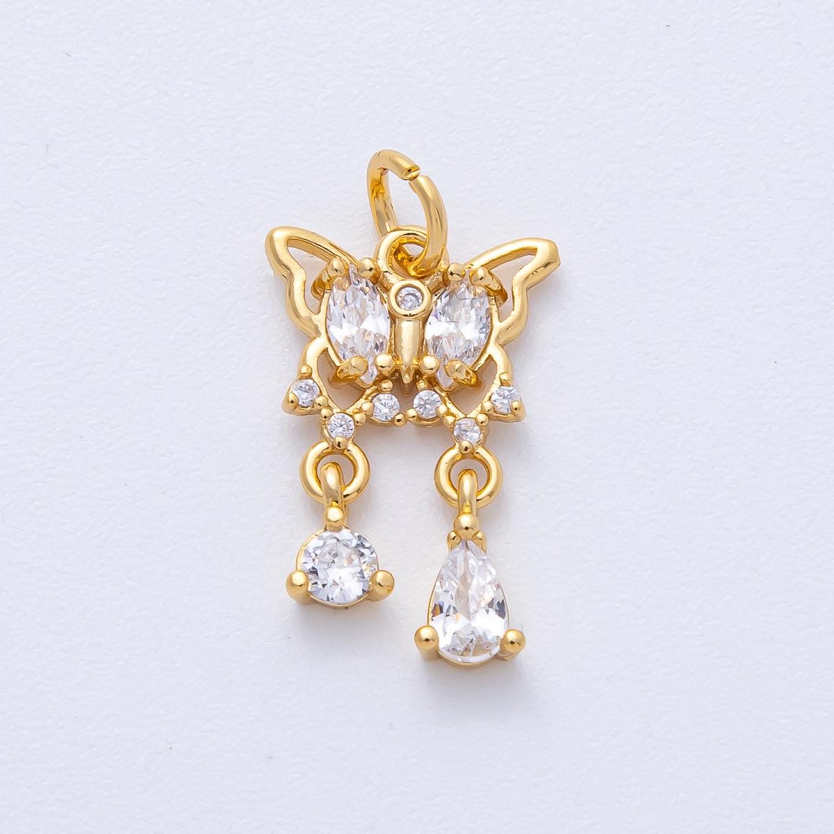18k Gold Filled dainty butterfly charm 17.7mm with Marquise Teardrop CZ crystals DIY Jewelry Supply for custom Necklace | AK-166