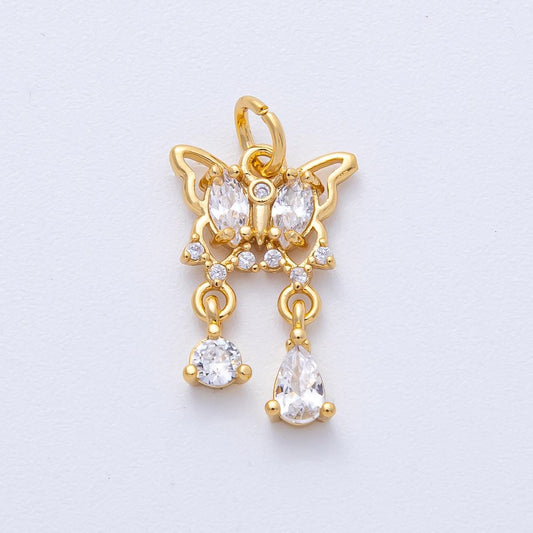 18k Gold Filled dainty butterfly charm 17.7mm with Marquise Teardrop CZ crystals DIY Jewelry Supply for custom Necklace | AK-166