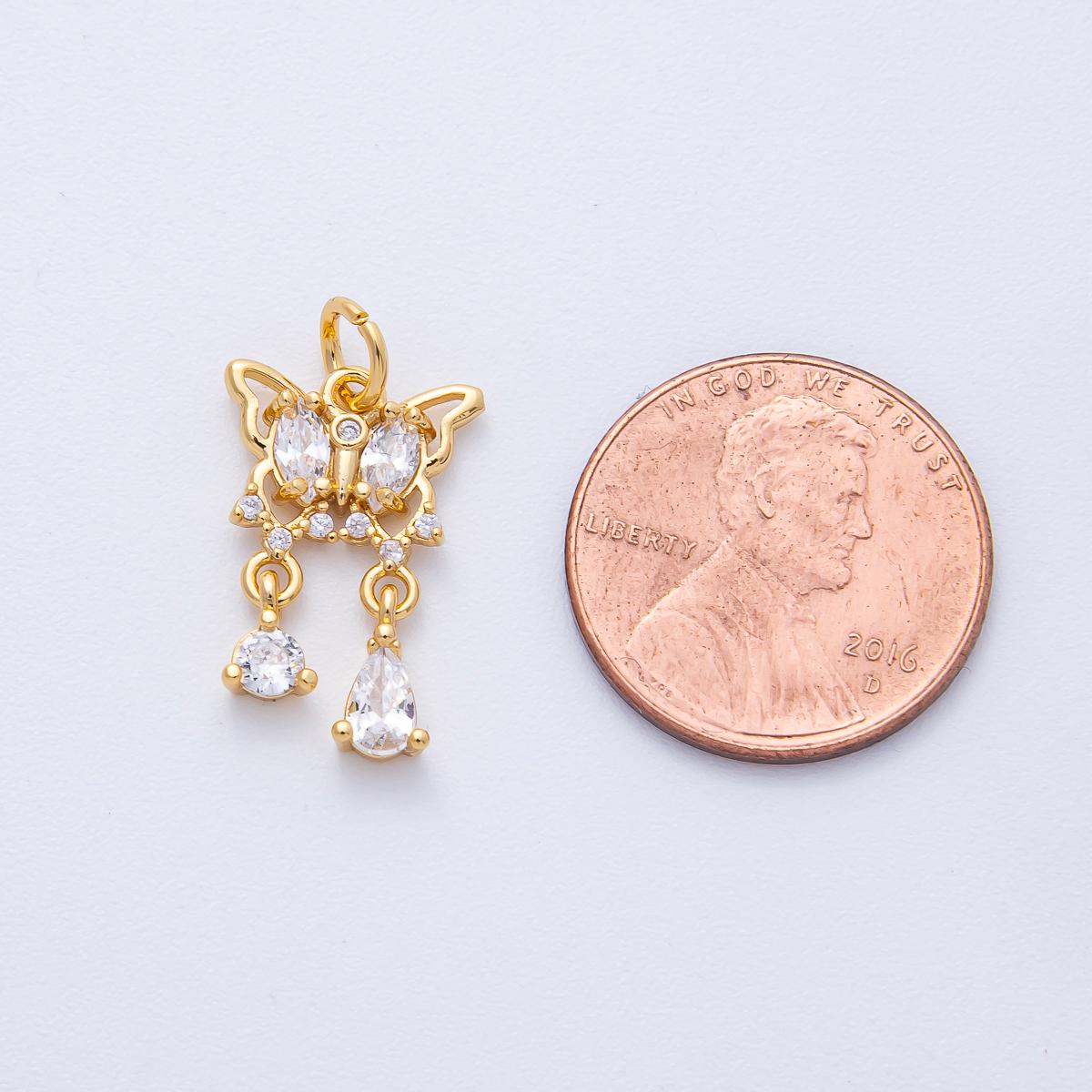18k Gold Filled dainty butterfly charm 17.7mm with Marquise Teardrop CZ crystals DIY Jewelry Supply for custom Necklace | AK-166