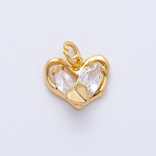 18k gold filled heart cluster charm 11.9mm marquise dainty crystal pendant DIY Jewelry Supply for Custom Necklace Bracelet | AK-167