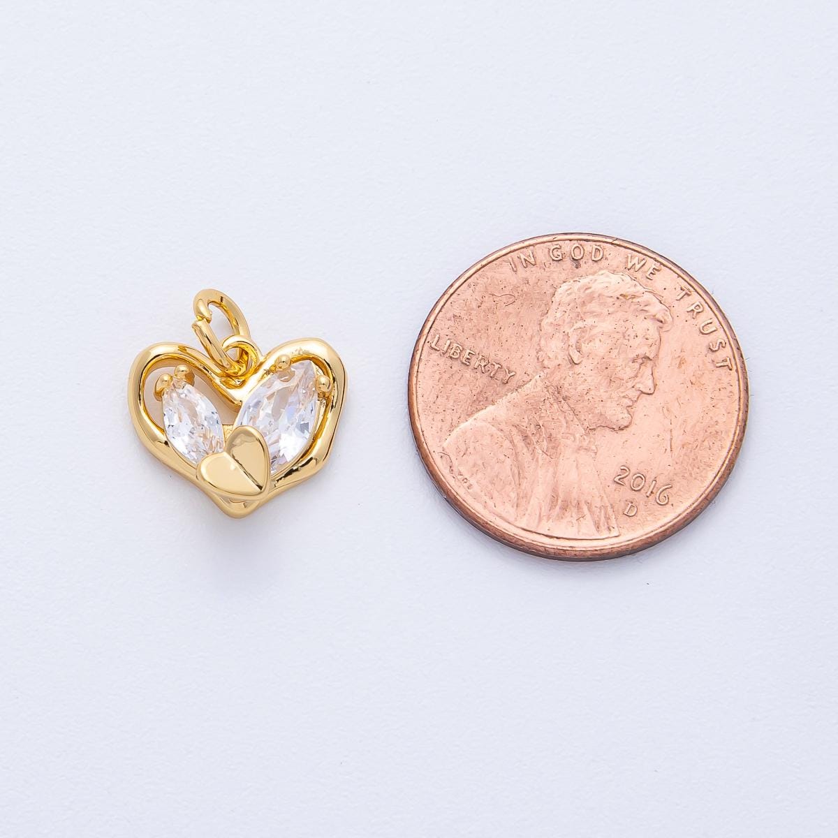18k gold filled heart cluster charm 11.9mm marquise dainty crystal pendant DIY Jewelry Supply for Custom Necklace Bracelet | AK-167