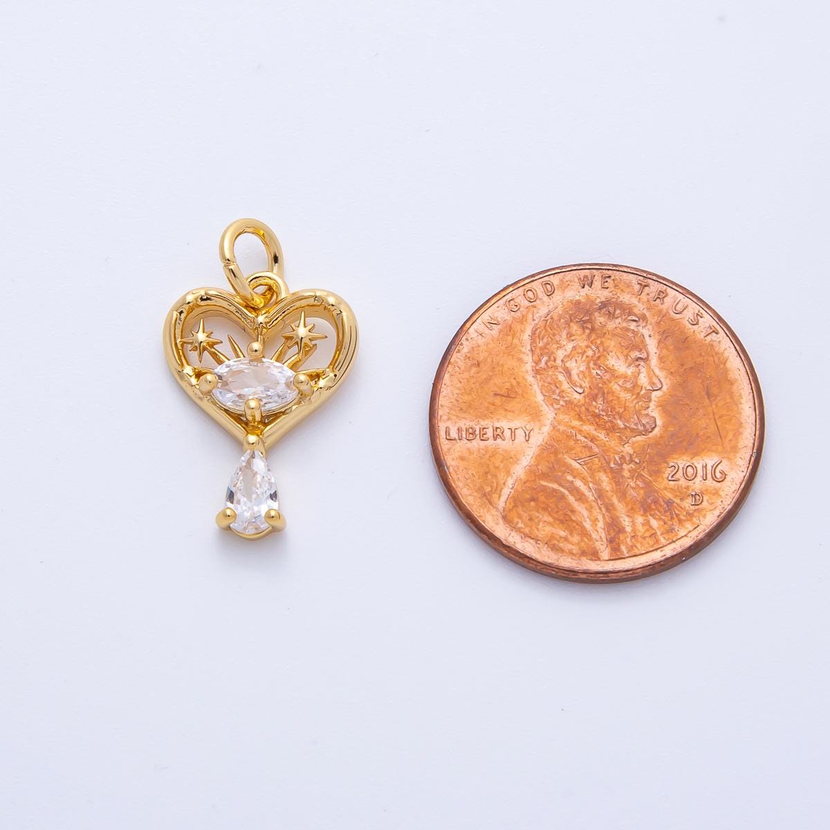 15.8mm Gold heart sunburst teardrop charm 18k Gold filled Celestial CZ Dangle Pendant DIY Jewelry Supply for custom Necklace | AK168