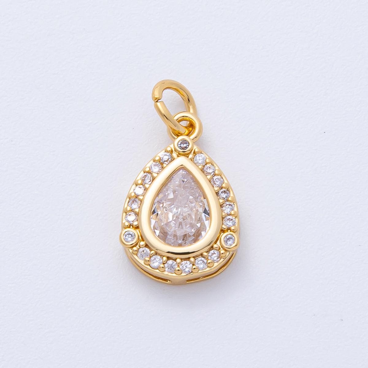 18k Gold Filled Teardrop Halo Charm with CZ Pear Pendant 15.2mm crystal necklace DIY Jewelry Supply Gift Idea for Her | AK-169