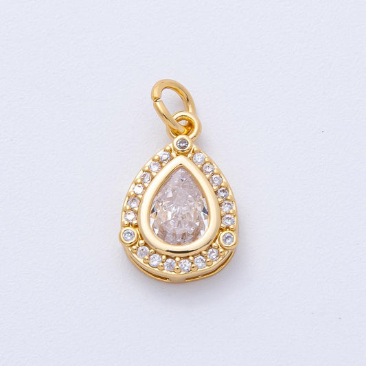 18k Gold Filled Teardrop Halo Charm with CZ Pear Pendant 15.2mm crystal necklace DIY Jewelry Supply Gift Idea for Her | AK-169