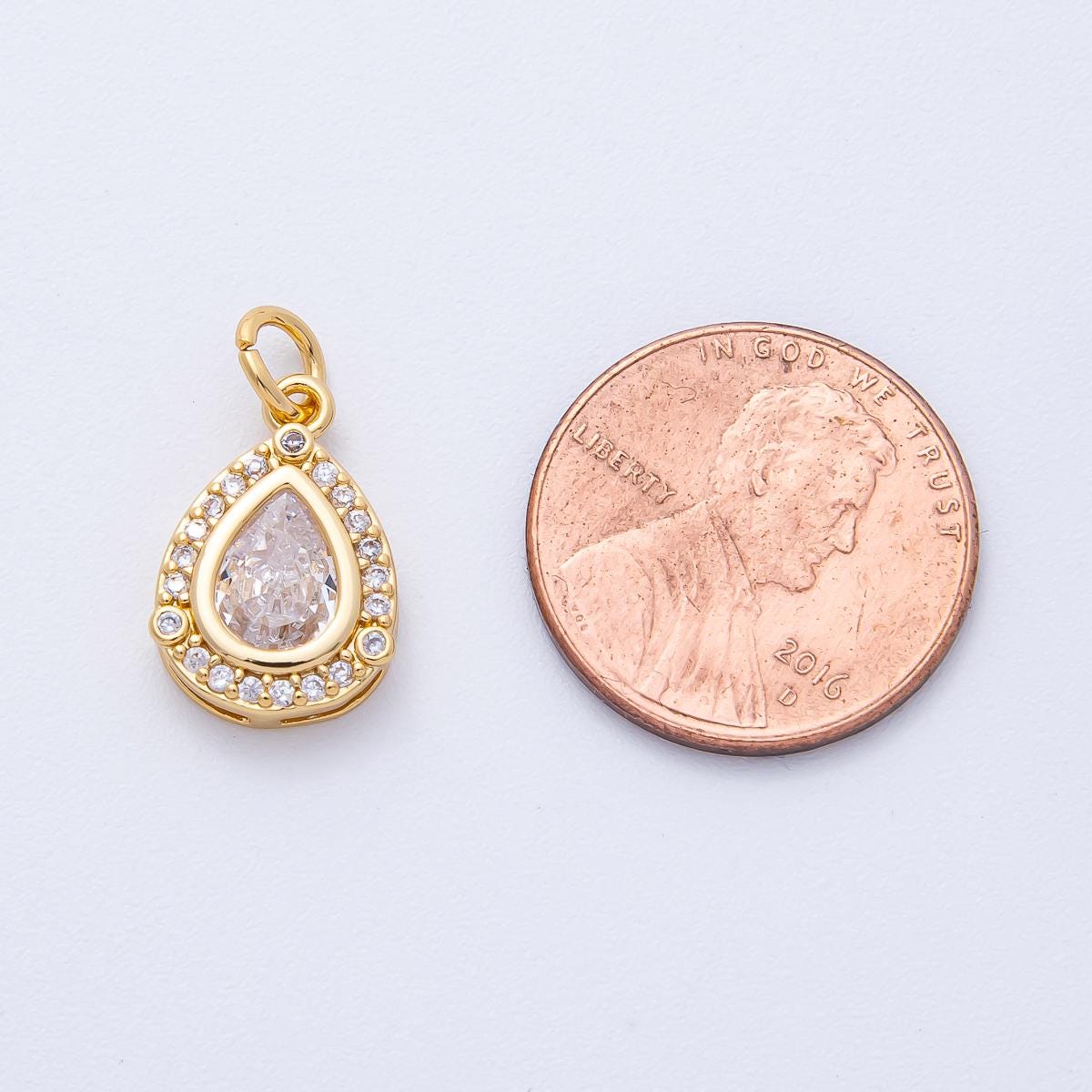 18k Gold Filled Teardrop Halo Charm with CZ Pear Pendant 15.2mm crystal necklace DIY Jewelry Supply Gift Idea for Her | AK-169