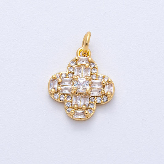 18k Gold Filled 15.8mm Clover Baguette Charm CZ Quatrefoil Pendant DIY Jewelry Making Supply for custom necklace bracelet | AK-171