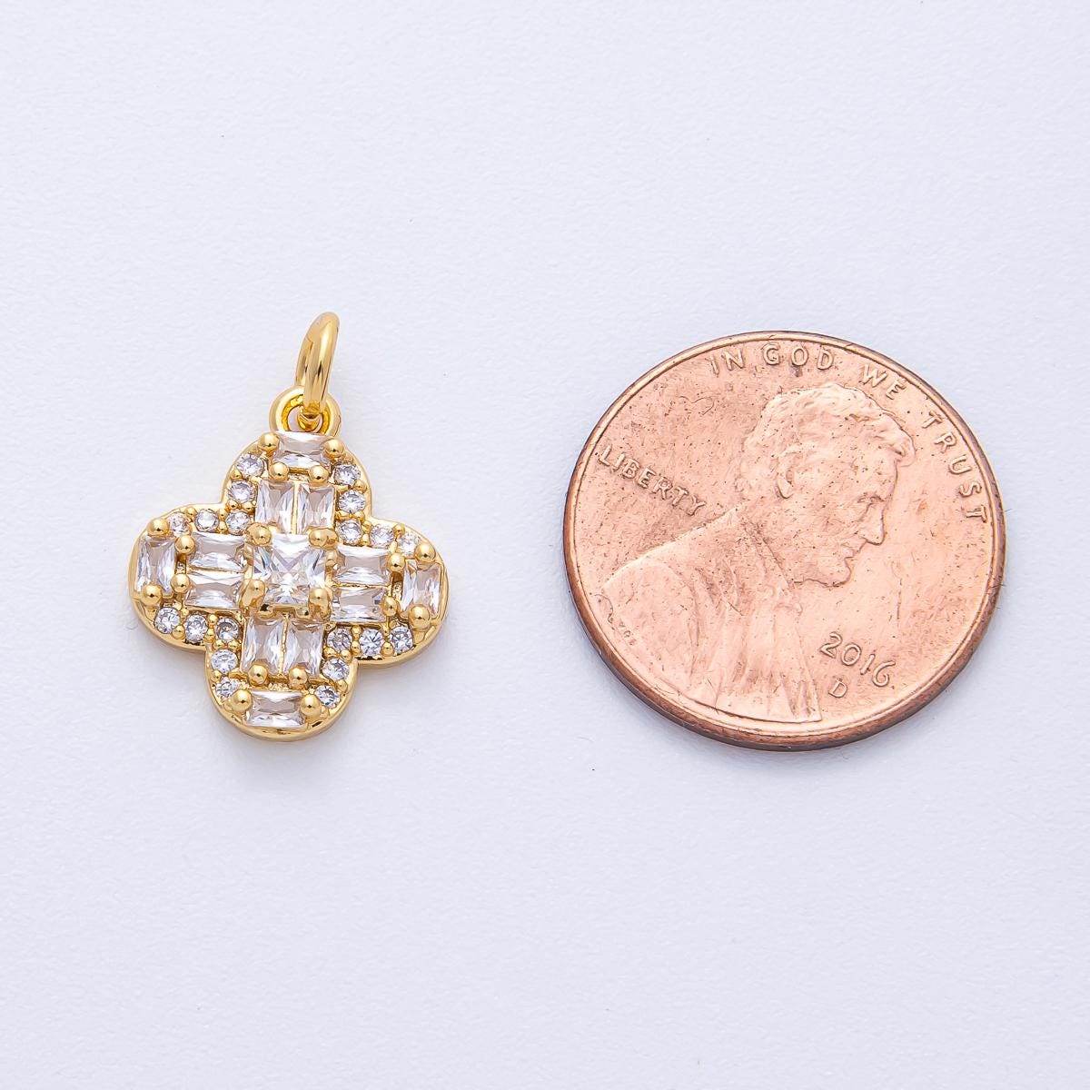18k Gold Filled 15.8mm Clover Baguette Charm CZ Quatrefoil Pendant DIY Jewelry Making Supply for custom necklace bracelet | AK-171
