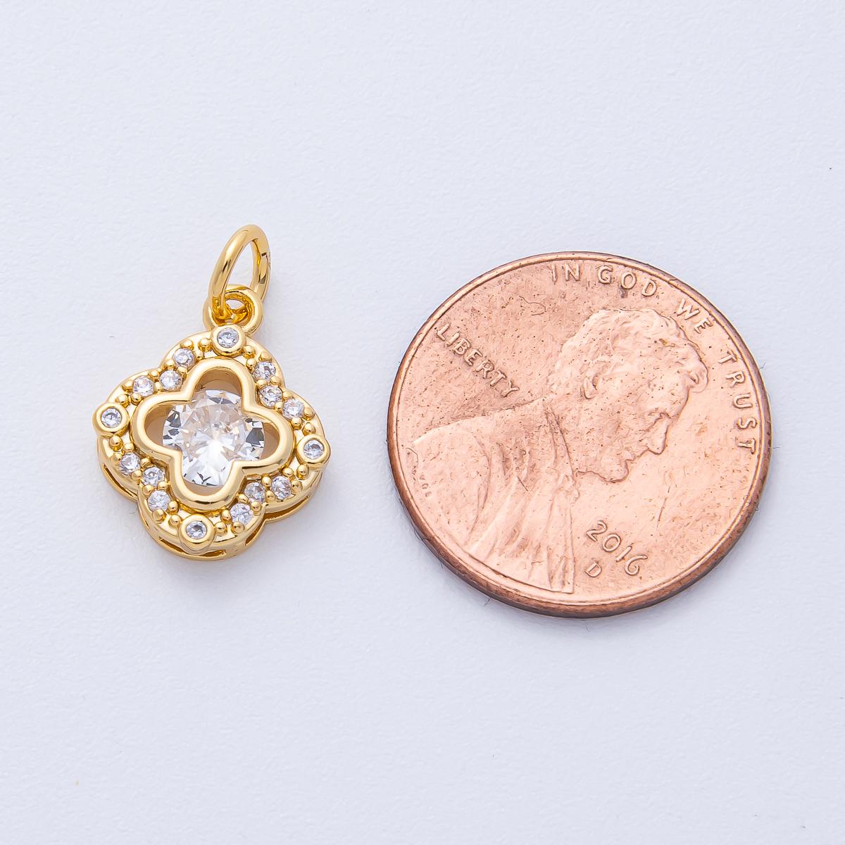14.4mm Micro Paved CZ Quatrefoil Charm 18k Gold Filled Lucky Pendant DIY Jewelry Making Supply for Custom Necklace or Bracelet | AK-172