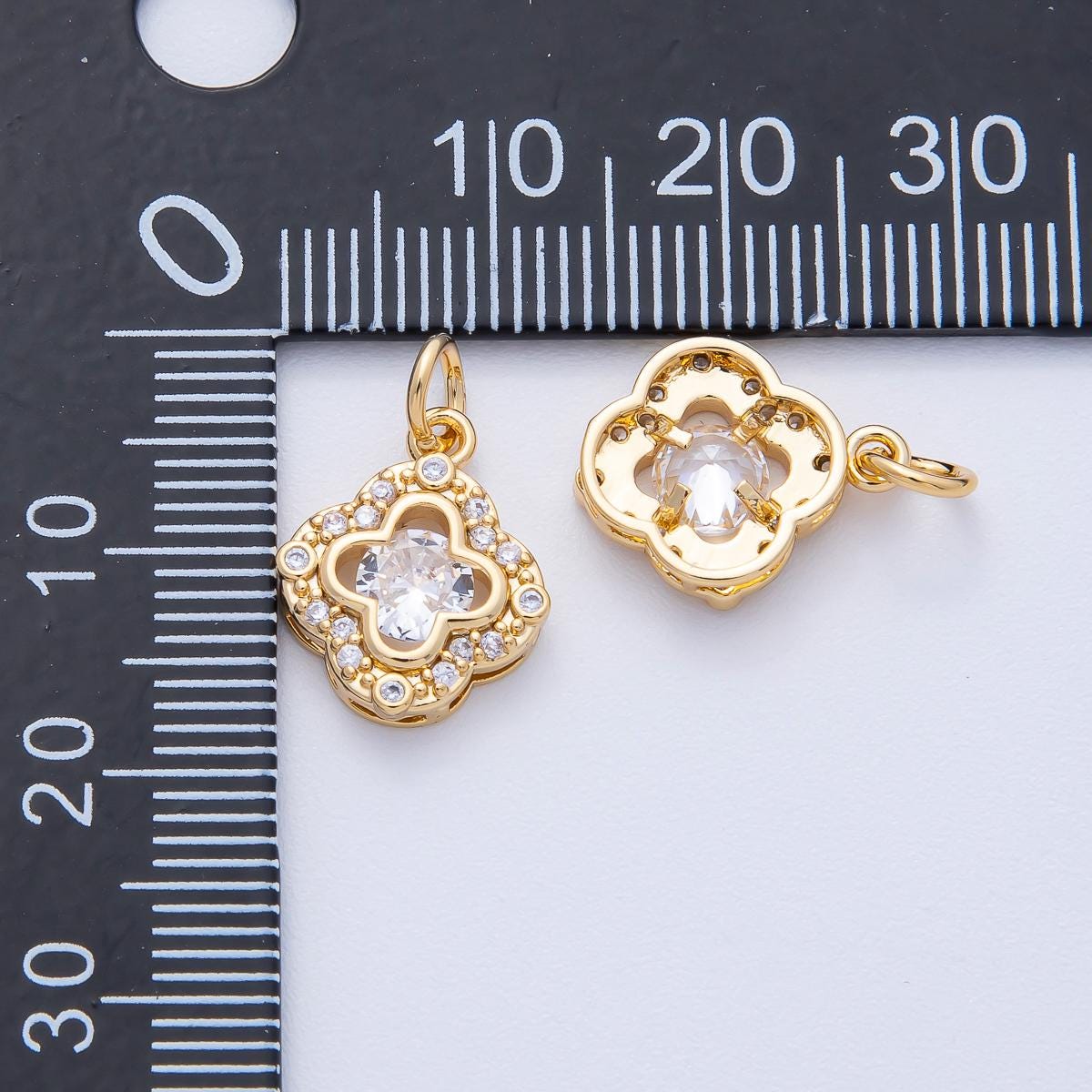 14.4mm Micro Paved CZ Quatrefoil Charm 18k Gold Filled Lucky Pendant DIY Jewelry Making Supply for Custom Necklace or Bracelet | AK-172