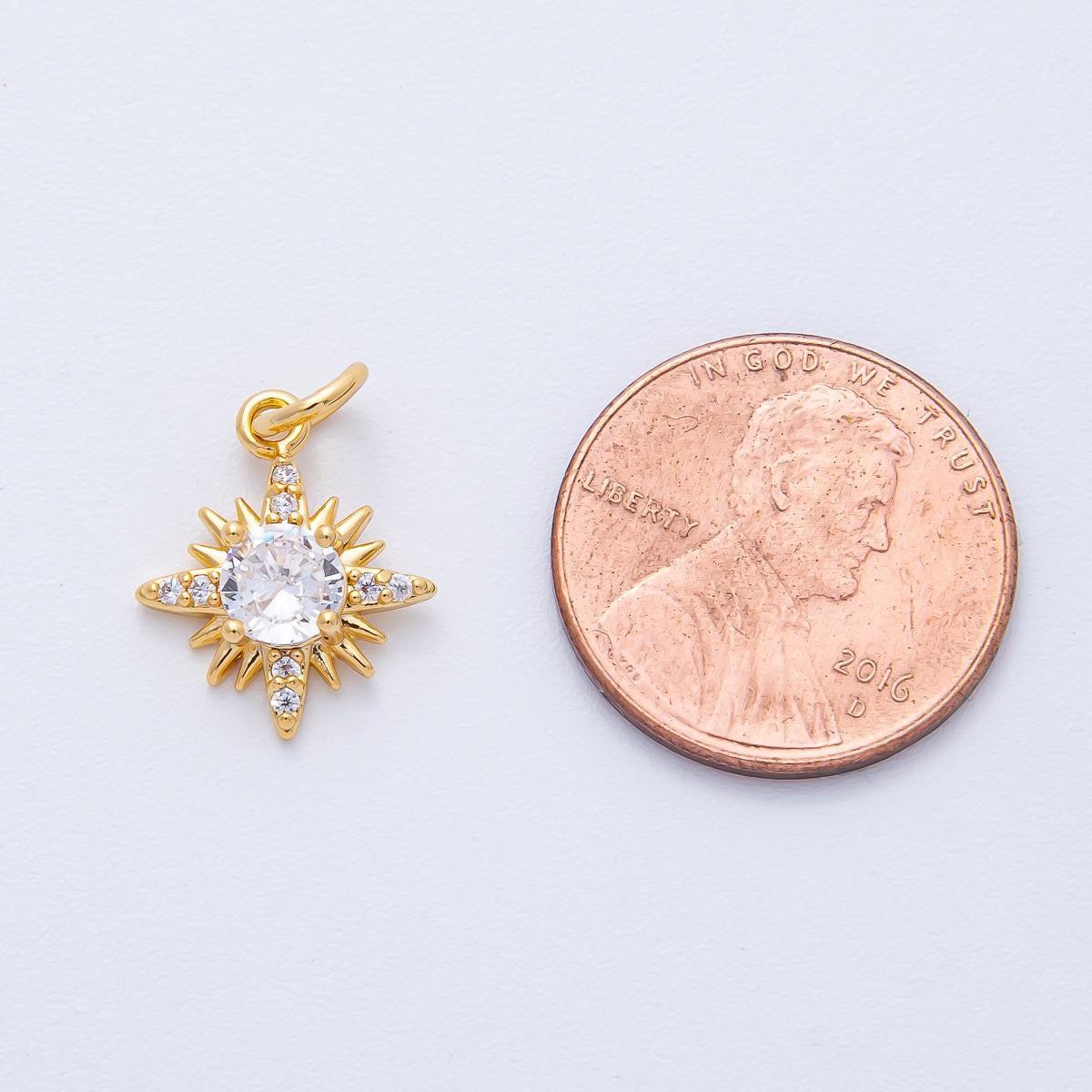 18k Gold Filled 14.5mm Polaris Starburst Charm Dainty Round CZ Pendant DIY Jewelry Making Supply for custom Necklace and Bracelet | AK-173