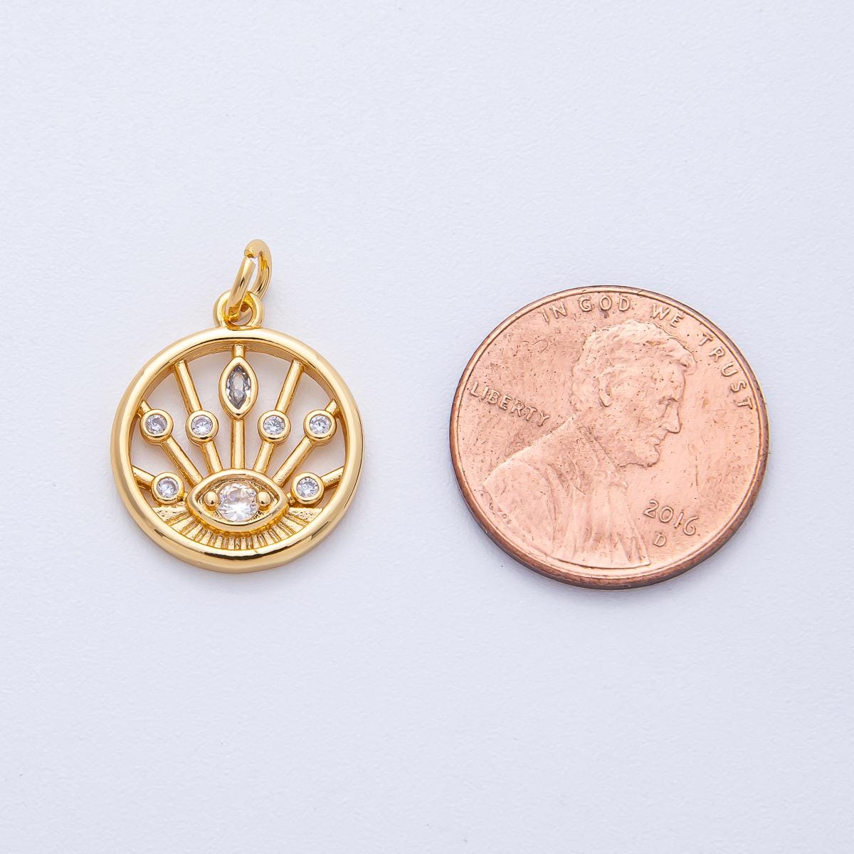 18k Gold Filled Evil Eye Pendant Charm 17.5mm Sunburst Medallion Pendant DIY Jewelry Making Supply for Custom Necklace | AK-174