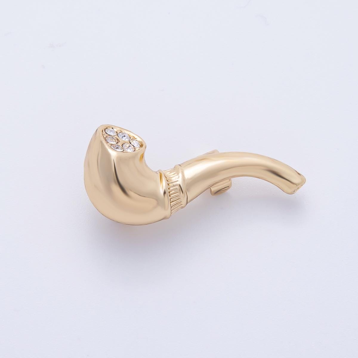 Gold 28mm x 12.5mm Clear Rhinestone Pipe Pin Brooch Men's Suit Accessory gift for Him Jewelry for Coats Bags Scarves | BH-065